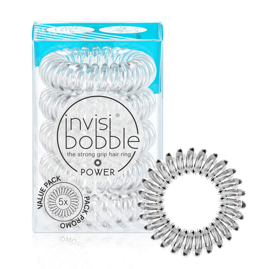 invisibobble POWER Spiral Hair Ties – Crystal Clear (Pack of 5)